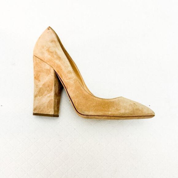 Sergio Rossi Suede Leather Beige Pointy Toe Block Heel Pumps Size 9 - Picture 2 of 5